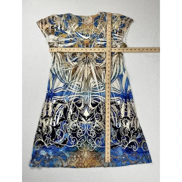 Live and Let Live Boho Beaded V-Neck Scroll Print Dress Women's Size L - Picture 8 of 10